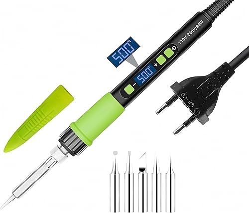 Saldatore a Stagno 90W, Temperatura Regolabile 180-500°C con LCD Digitale | Kit Saldatura con 5 Punte | Modalità Sospensione Automatica | Per Elettronica, PCB, Hobby - Honorern