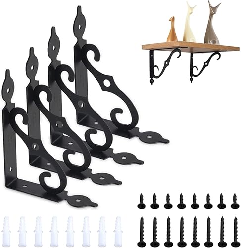 4 Pezzi Staffe per Mensole Pesanti, Staffa Mensola 14X11cm Staffe Mensole, Reggi Mensola da Muro Supporti per Mensole, con Viti per Mensole Libri Mensola Della Cucina Supporto di Vaso di Fiori, Nero - Honorern