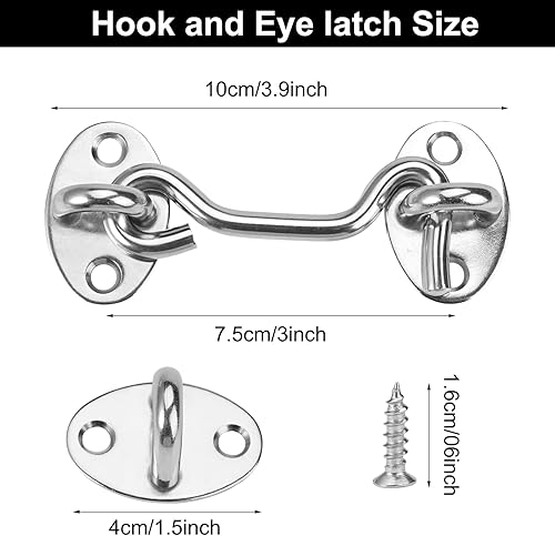 4 Pezzi Gancio Finestra in Acciaio Inossidabile, 3 Pollici/7.5cm Gancio Chiusura Porta Serratura a Gancio per Cancello con 16 Pezzi Viti, Ganci Tempesta per Finestre Giardini Porte da Garage Porteo - Honorern