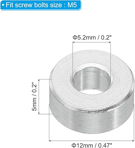 PATIKIL M5 Distanziali in Alluminio, 5pz Distanziali Metallici in Alluminio 5,2mm ID x 12mm OD x 5mm L Distanziali Alluminio a Vite Separata Rotondi per Viti 1/5' M5 - Honorern