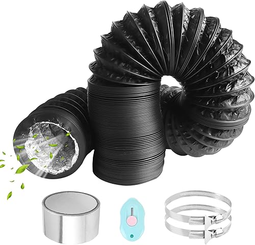80mm Nero Tubo di Scarico 6 m Condotti Tubo di Ventilazione Flessibile in Alluminio PVC con 2 Fascette Stringitubo in Acciaio per Aria Condizionata, Asciugatrice, Cappa Aspirante - Honorern