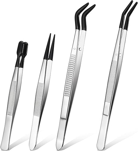 4 pinzette con punte in gomma in acciaio inox, pinzette lunghe, pinzette di precisione, antistatiche, pinzette in acciaio inox, pinzette per il fai da te, pinzette per gioielli, artigianato, gioielli, - Honorern