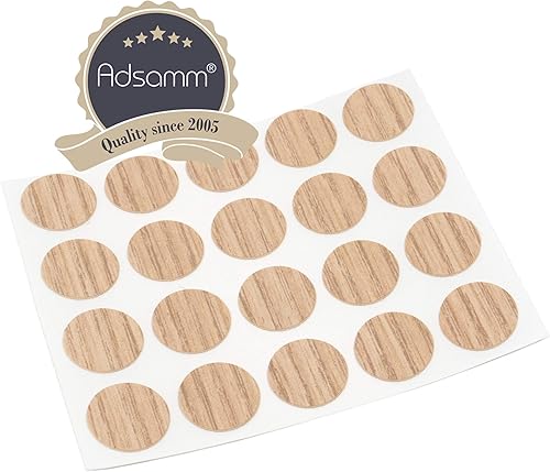 Adsamm® / 20 x copriforo autoadesivi ultrasottili / quercia chiari / Ø 13 mm / tondi / cover adesivi per mobili e superfici / adesivi coprivite per arredi Adsamm® Quality - Honorern
