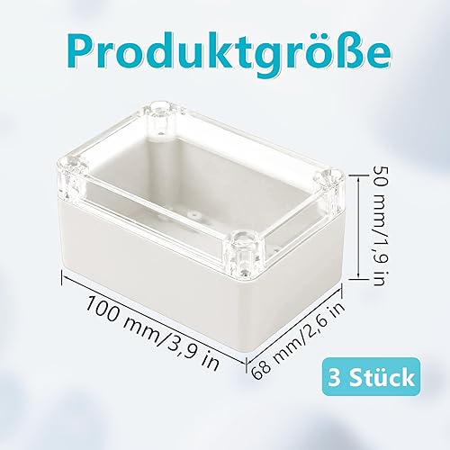Cassetta di Derivazione 100 x 68 x 50 mm, Scatola Elettrica da Esterno da 3 Pacchi, Custodia in Plastica con Copertura Trasparente Custodia per Progetto Universale, Scatola di Giunzione - Honorern