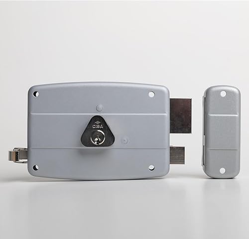 CISA - Serratura per Porte in Ferro da Applicare 15042170195 - Serratura in Acciaio Verniciato Grigio con Cilindro e Tirante nichelati - Serratura Cancello Esterno Entrata 70 - Mano Destra Applicare - Honorern