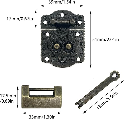 Antico Tonalità Bronzo Hasp Ganci di Bloccaggio Anticati Retro Design Scatola Chiusura con Mini Lucchett e Viti Vintage Bronzo Inciso chiusure anticate per Scatola di Gioielli in Legno Decorativa - Honorern