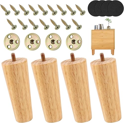 4 Pezzi Gambe per Mobili Legno, Piedini Mobili in Legno, Gambe per Mobili in Legno, Gambe per Comò Piedini Ricambio, Piedini Mobili Gambe Ricambio, per Mobili, Sedie, Divani, Tavoli, Comodini (12 cm) - Honorern