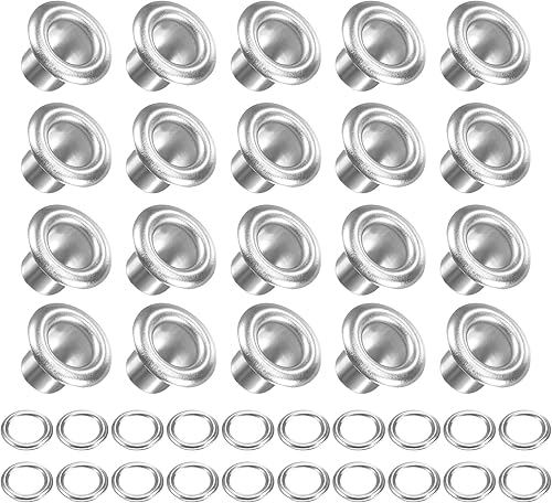 Occhielli con Rondelle (10 x 5 x 7mm) 200pz, Lega Occhiello Kit Cromato Placcato - per Pelle Tela Abbigliamento Fai da te Artigianato Creazione, Argentato - Honorern