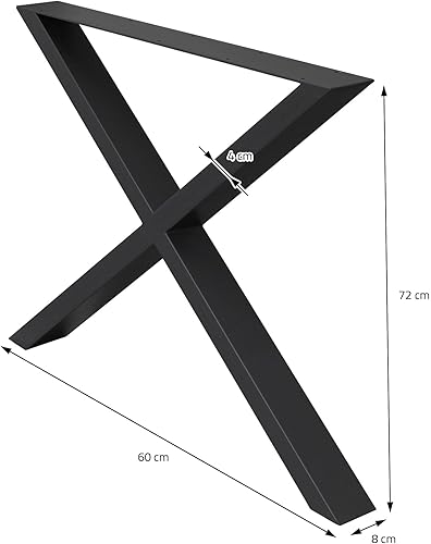 Gambe Tavolo 2 Pezzi Struttura Tavolo a Forma di X 60 x 72 cm in Acciaio Verniciato a Polvere Nero Telaio da Tavolo Design Industriale Gambe per Tavolo Telaio ad A Gambe Industriali - Honorern