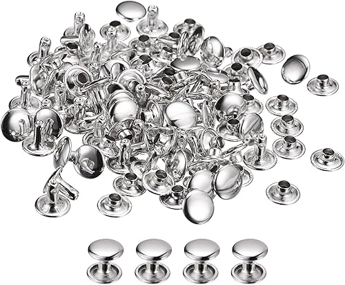 100 Set di Rivetti in Pelle, 12x10mm Rivetti a Doppia Testa in Metallo per Riparazione Fai da Te di Artigianato in Pelle Borse Cinture Scarpe, Tono Argento - Honorern