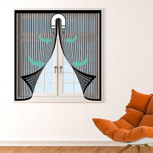 Tenda Zanzariera Magnetica Finestra 50 x 115 cm Anti Zanzare Insetti Zanzariera Chiusura Automatica Zanzariera Finestra Apribile Tenda Traspirante For Porte/Finestra, Nero - Honorern