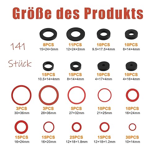 Set di Guarnizioni per Rubinetti, 141 Pezzi Set di Guarnizioni per Lavandino, 18 Diverse Guarnizioni O Ring, Guarnizioni Piatte in Gomma e Fibra, Con Scatola di Stoccaggio per Pompe e Tubi - Honorern