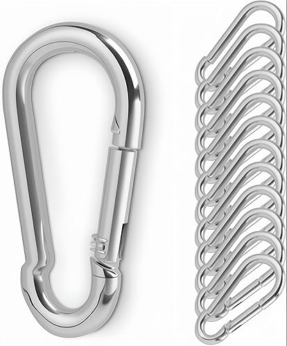 12pcs carabiner moschettone acciaio resistenti galvanizz con chiusura a scatto portachiavi per carichi pesanti,5 x 50 mm per Portachiavi, Campeggio, Escursionismo, Viaggi, Pesca, Zaino-Argento - Honorern