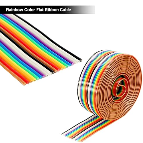 20 Pin Cavo a nastro piatto di colore arcobaleno 3M/9.84ft cavo IDC Cavo di collegamento a nastro piatto da 1,27 mm con connettore femmina con zoccoli IDC FC-20P per connettori da 2,54 mm - Honorern