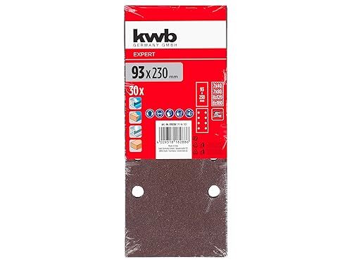kwb 30 pz. carta abrasiva Professional, 93 x 230 mm, perforata tipo-B, grana 40/80/120/180, per legno, metallo e vernice, per levigatrici orbitali con sistema di aspirazione - Honorern