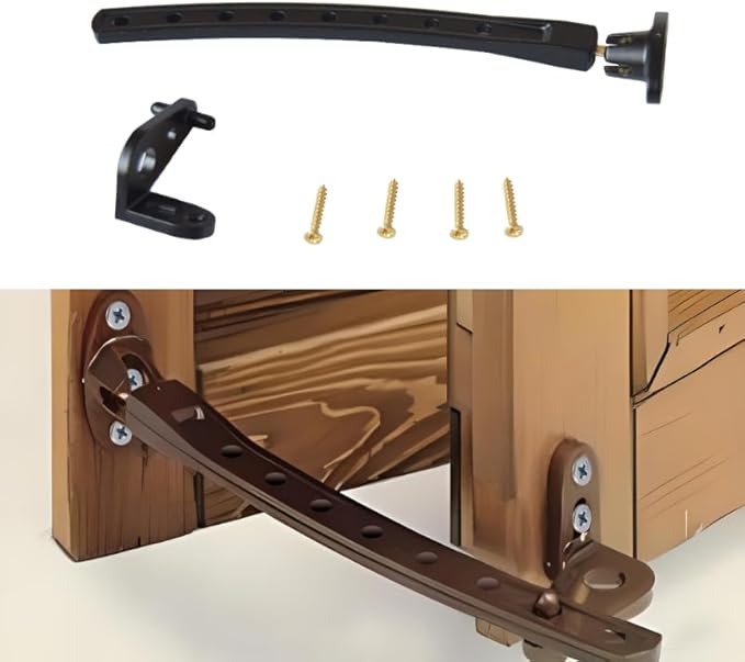 FM51657 Regolatore di apertura finestre, portefinestre, porte e persiane/imposte, Blocco regolabile per un corretto ricircolo dell'aria, Viti di fissaggio incluse, Colore nero, 23 x 5 x 2 cm - Honorern