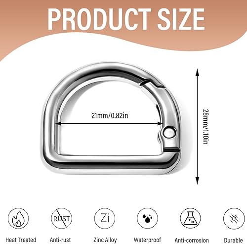 Moschettoni a innesco, 8 pezzi Cinghie per portafogli con fibbia a molla con anello a D clip per chiave a molla realizzate in lega metallica (Argento) - Honorern