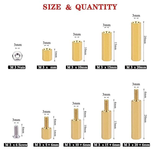 ADNEWX® M3 Distanziatori Esagonali in Ottone 120 Pezzi Maschio Femmina Ottone Scheda PCB Colonna Esagonale Vite Dado Bullone Distanziali Kit per Scheda Madre PCB - Honorern