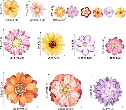 Supzone Adesivi Murali Fiori Decorazioni Muro con Margherite Colorate, Motivo Naturale, Adesivi da Parete Autoadesivi Rimovibili per Soggiorno e Camera da Letto, Vetrofanie Primavera - Honorern