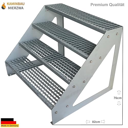 Scale con griglia in acciaio Premium 4 Gradini Scala autoportante Completamente zincata - Dimensioni (L x L x H) 82cm x 60cm x 76cm Resistente alle intemperie e alla corrosione - Honorern