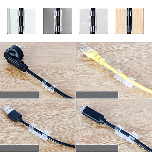 Mitavo 210 Pezzi Fermacavi Adesivi, Supporto per Cavi, Organizzazione Cavi, Gestione Cavi, Clips per Cavi, Gestione Cavi per Ufficio, Casa, Auto, Scrivania, Pavimento, Trasparenti - Honorern