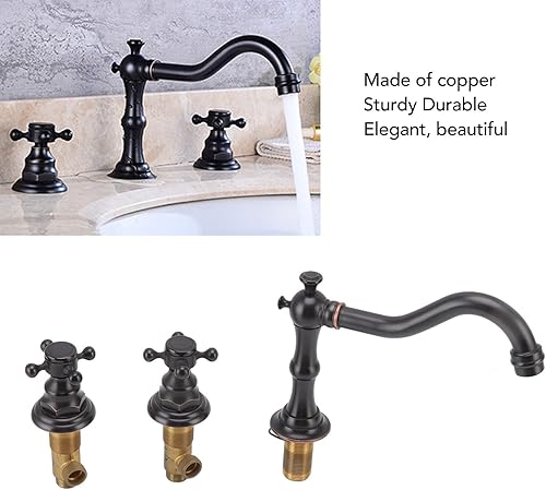 Rubinetto da Bagno Filettato G1/2, Lavabo a Tenuta Stagna in Ottone a 3 Fori e Due Maniglie Con Erogazione Rapida Dell'acqua, Ideale per Vanità (Colore Antico) - Honorern