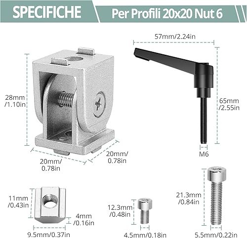 COLFULINE 2 Pezzi Connettori Angolari per Profili Alluminio in Lega di Zinco 4040 Nut 8 Cerniera per Profilo Flessibile Campo di Rotazione a 180° Connettore ad Angolo Regolabile Nero per Fai da Te 3D - Honorern