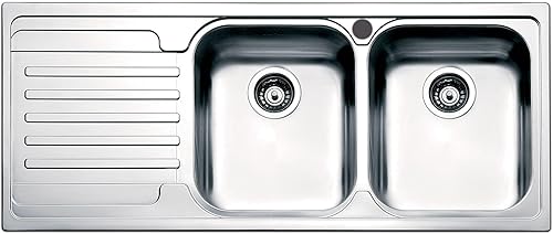 Serie Venezia Lavello da incasso 2 Vasche con Gocciolatoio a Sinistra Dimensioni 116 x 50 cm Colore Inox Spazzolato - Honorern