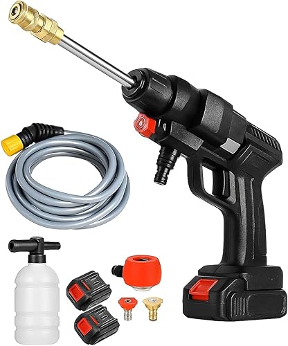 Idropulitrice a Doppia Batteria 48V 8000Mah, Ugello 6 in 1, Idropulitrice Portatile con 2 Batterie e Tubo da 5M, Pulitore ad Alta Pressione Senza Fili per Auto, Giardino, Pavimenti e Esterni - Honorern