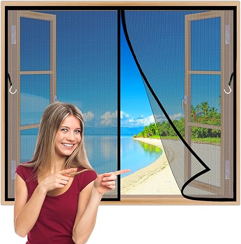 Finestre Esterne con Zanzariera 155x155 cm Zanzariera Tenda, Adsorbimento Magnetico Pieghevole Rete, Finestre D'Ingresso Finestre Cortili Nero Z - Honorern