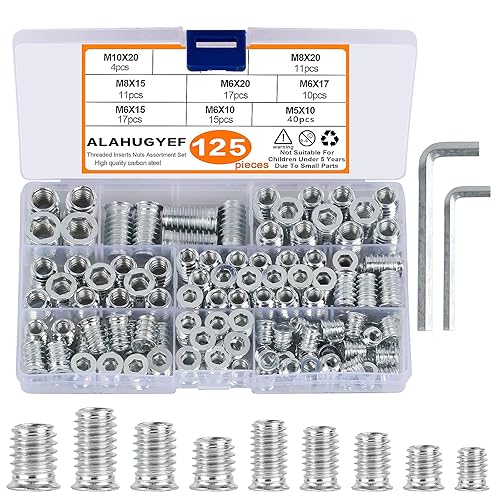 125 Pz Inserti Filettati Dado, M5 M6 M8 M10 Rivetti Filettati, Boccole Filettate per Legno, Bussole Filettate, Dadi Inserto di Fissaggio Viti a Esagono Incassato Inserti Filettati per Mobili Legno - Honorern