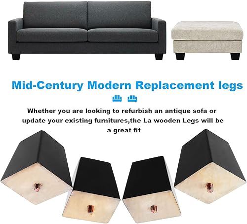 4 gambe per mobili in legno massello, dritte da 10 cm, piedini di ricambio per mobili con piastra di montaggio, viti e tappetini antiscivolo - Honorern