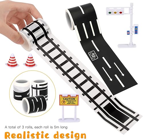 20 pezzi di segnaletica stradale, 3 nastri neri rotoli di nastro adesivo per auto da strada su pavimenti e pareti, incollare nastro rimovibile per intrattenimento - Honorern
