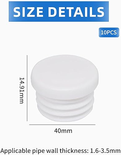 10 pezzi Tappi per tubi rotondi in plastica, tappi di chiusura rotondi in plastica PE - Tappi per tubi 40 mm per tubi rotondi, tappi per tubi in acciaio inox, tubi in alluminio - Bianco - Honorern