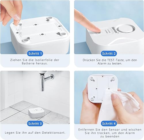 Geevon Rilevatore di acqua, 100 dB sensore d'acqua Sensore Allagamento Funzionamento a Batteria, per Cantina, Bagno, Lavanderia, Cucina (Fornito con Batteria) (2) - Honorern