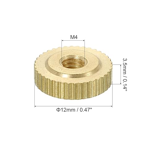 Dadi a Farfalla Scanalati 4pz M4 x D12mm x H3,5mm Foro Passante Testa Piatta Ottone con Collare Testa Piatta Foro Passante Elementi Fissaggio Pomelli Rotondi per Parti Stampanti 3D - Honorern