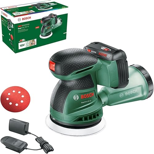 Bosch Levigatrice rotoorbitale a batteria EasyOrbit 18V-10 (Levigatura su superfici in legno, laccate e verniciate di piccole e medie dimensioni; diametro: 125 mm; batteria da 2.0Ah e caricabatteria) - Honorern