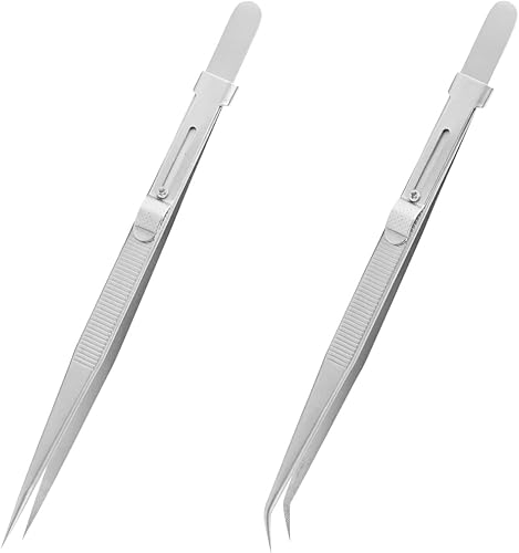 2pcs Pinzette Acciaio Inossidabile 16.4cm Pinzette a Punta Fine Seghettate Disegno Antiscivolo Pinzette Dritte Alta Precisione per Gioielli Nail Art Cucina Montres Laboratoire Industriale - Honorern