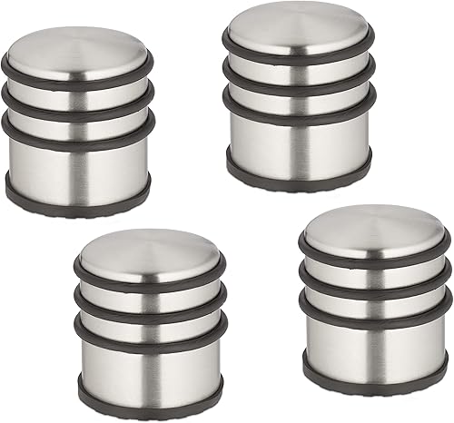 Relaxdays Fermaporta in Acciaio Inox, Set da 4, H x D: 7,5 x 7 cm, Blocca Porte Pesante e Antiscivolo, Argento Nero - Honorern