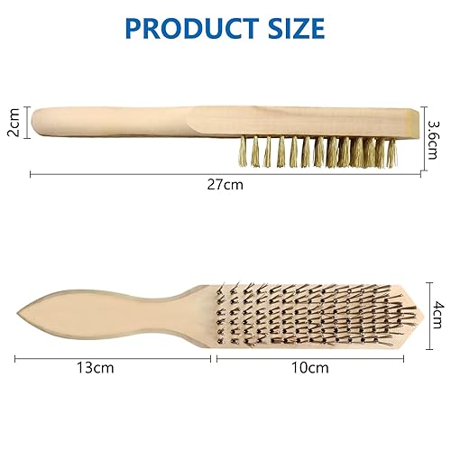 Spazzola metallica in ottone con manico in legno, set di 4 spazzole in acciaio inox, spazzola in ottone, spazzola in ottone, 13/15 file, per pulire la ruggine, lo sporco, la spazzola - Honorern