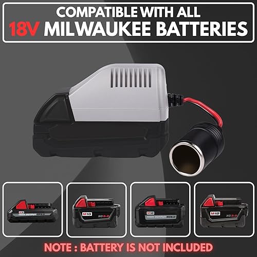 Adattatore TONSIM per batteria 18V Milwaukee - Convertitore Step-Down con interfaccia accendisigari - Compatibile con tutte le batterie 18V Milwaukee - Adattatore per utensili 12V e apparecchi auto - Honorern