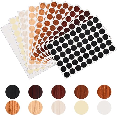 540 Pezzi Tappi Coprivite Adesivi 10 Fogli Tappo del Foro Vite Copre Adesivi 10 Stile 21 mm Autoadesivo Tappi di Copertura a Vite Stick Utilizzato per coprire i fori delle viti nei mobili - Honorern