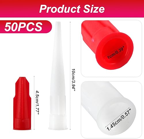 50 Pz Beccucci per Cartuccia in Silicone, incluse 25 Pz Ugelli In Silicone e 25 Pz Tappi Sigillanti per Calafatare, Ugelli per Cartuccia, Punte di Ricambio per Pistola per Calafataggio - Honorern