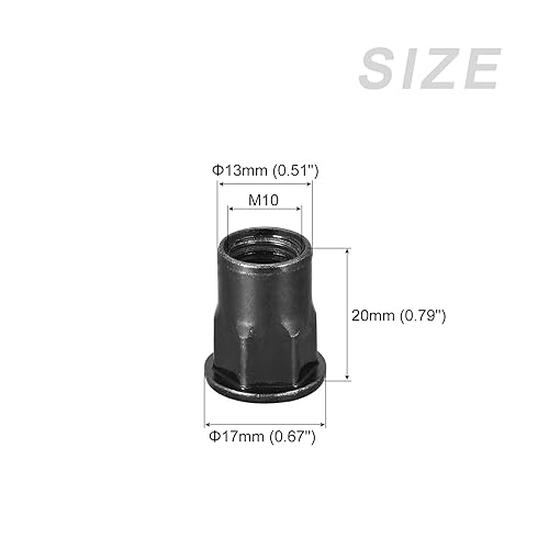 Rivetto Dadi (M10) 20pz, Acciaio Carbonio Mezzo Esagonale Filettato Inserimento Dadi - per Mobili Fissaggi Meccanici, Nero - Honorern