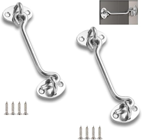 2 ganci tempesta in acciaio inox, 4 pollici/100 mm, con occhiello, chiavistello, porta porta, ganci per persiane, porta fienile, cancello da giardino, porta del garage con 8 viti (argento) - Honorern