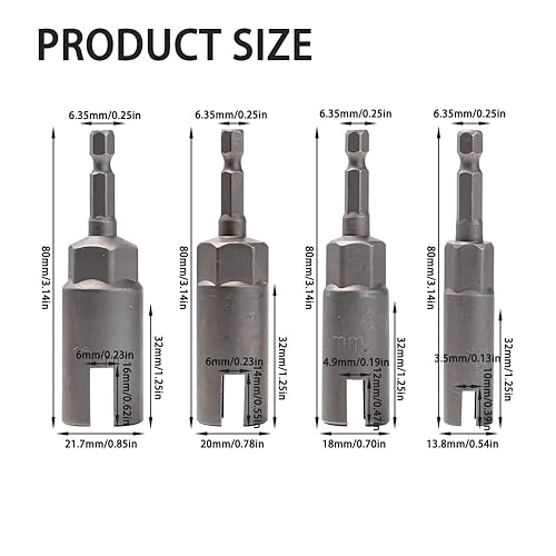 4 Pezzi Giraviti per Dado ad Aletta Set di Driver per Dadi ad Aletta Wing Nut Socket 1/4' Chiavi a Bussola Esagonali Acciaio Wng Nut Driver per Pannello Dadi Viti Occhio C Gancio Vite - Honorern