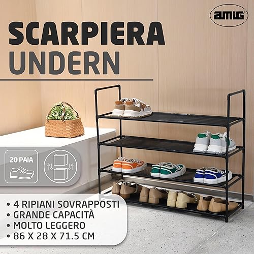 Amig - Scarpiera a 4 ripiani Zikan | 50 x 19 x 64,5 cm | Metallo e plastica | Nero | Scarpiera modulare e impilabile | Organizzatore per 12 paia di scarpe - Honorern