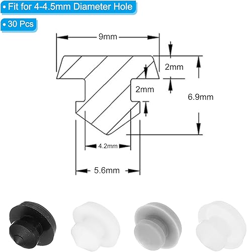 4,5mm Diametro Tappo Rotondo Silicone, 40pz Tipo Bloccaggio Tappo Foro Mobili Pulsante Copertura Protettiva a Testa Piatta per Foro 4-4,5mm per Sigillare Cilindro Passacavi, Bianco - Honorern