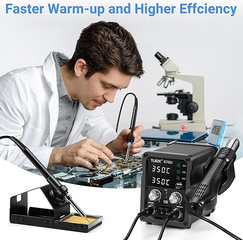 TLBZK 878D 2-in-1 Stazione di Saldatura ad Aria Calda Kit per Riassunto, Pompa Desalding, 5 Punte di Saldatura, 3 Ugelli ad Aria Calda, Pinzette, Estrattore IC - Honorern