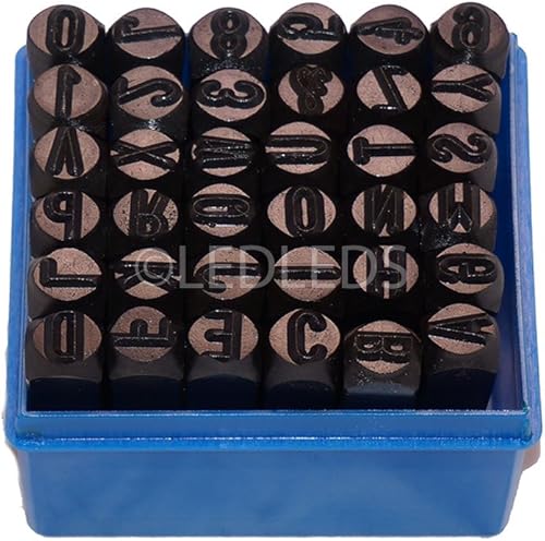 SET PUNZONI IN ACCIAIO BRUNITO LETTERE E NUMERI DA 8mm 36 PEZZI alfanumerici - Honorern